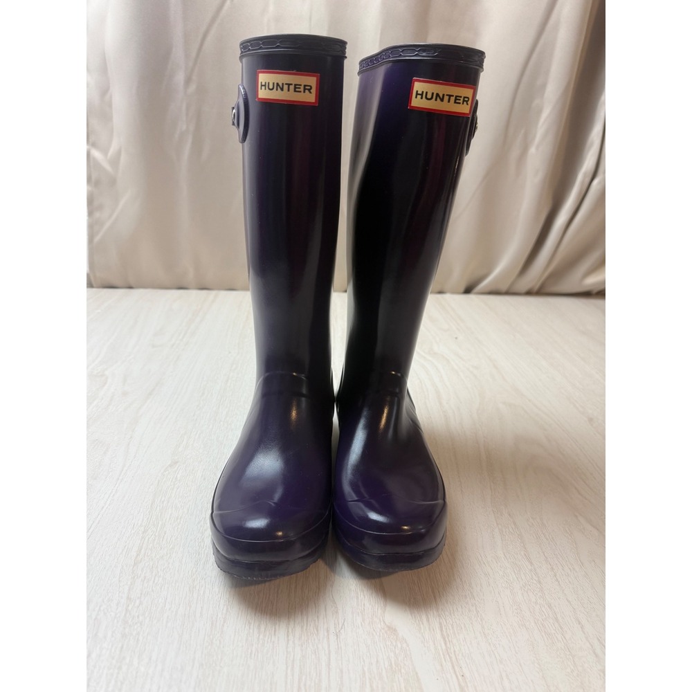 Hunter Original Tall Gloss Dark Purple Waterproof Rain Boots WFT1000RGL Size 5